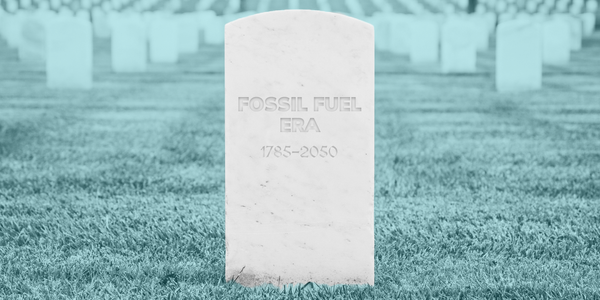 Illustration of the grave of the fossil fuel era.